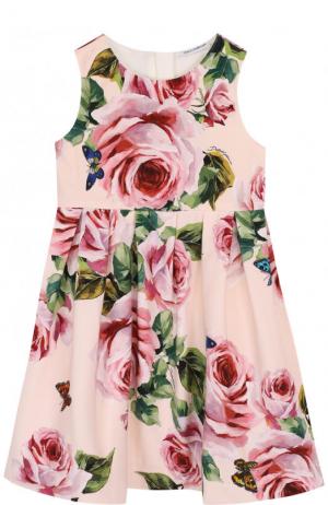 Хлопковое платье с цветочным принтом Dolce & Gabbana. Цвет: розовый