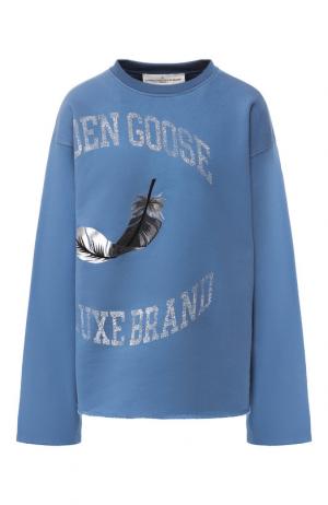Хлопковый пуловер с принтом Golden Goose Deluxe Brand. Цвет: голубой