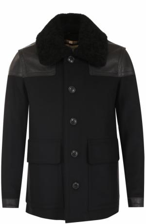 Укороченное пальто из смеси шерсти и кашемира с меховой отделкой воротника Burberry. Цвет: черный