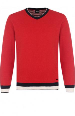Хлопковый пуловер тонкой вязки BOSS. Цвет: красный