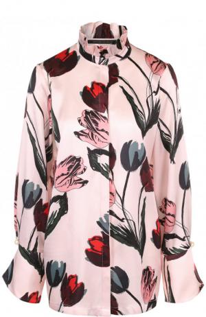 Шелковая блуза с воротником-стойкой и принтом Mother Of Pearl. Цвет: светло-розовый
