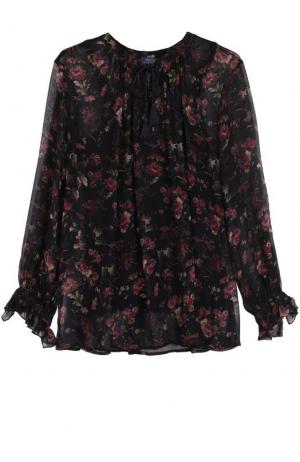 Шелковая блуза с V-образным вырезом и цветочным принтом Polo Ralph Lauren. Цвет: разноцветный