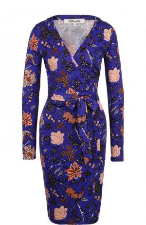 Шелковое платье-миди с принтом и запахом Diane Von Furstenberg. Цвет: синий