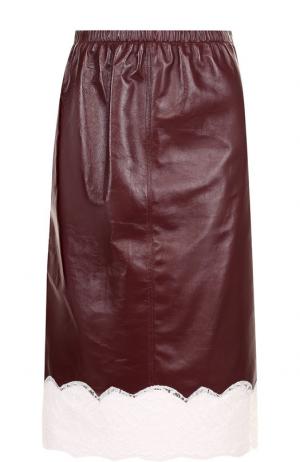 Кожаная юбка с кружевной отделкой и эластичным поясом CALVIN KLEIN 205W39NYC. Цвет: бордовый