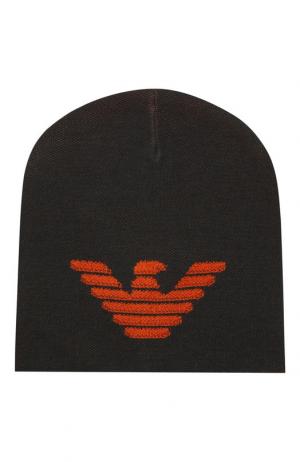 Шерстяная шапка с логотипом бренда Emporio Armani. Цвет: серый