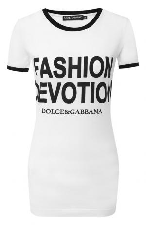 Хлопковая футболка с надписями Dolce & Gabbana. Цвет: белый