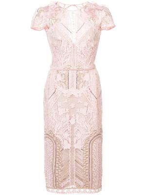 Кружевное платье с вышивкой и пайетками Marchesa Notte. Цвет: розовый и фиолетовый