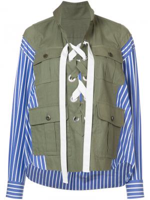 Поплиновая куртка-рубашка со шнуровкой Sacai. Цвет: зелёный