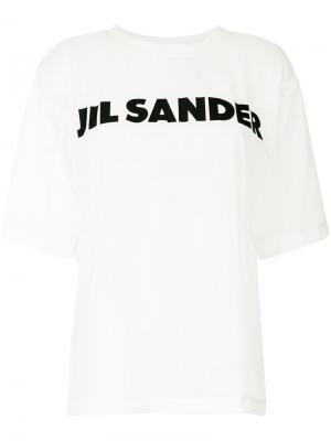 Прозрачная футболка с нашивкой логотипа Jil Sander. Цвет: белый