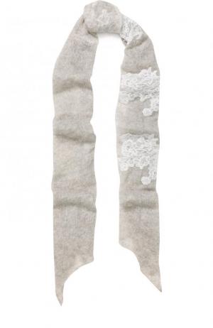 Кашемировый шарф тонкой вязки с кружевной отделкой Vintage Shades. Цвет: светло-серый
