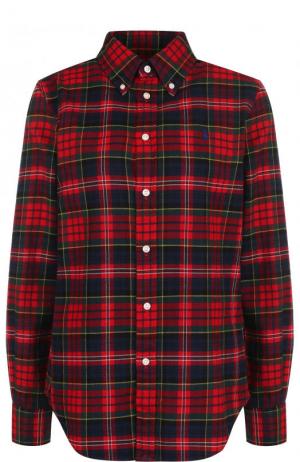 Хлопковая блуза свободного кроя в клетку Polo Ralph Lauren. Цвет: красный