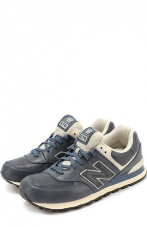 Кожаные кроссовки 574 на шнуровке New Balance. Цвет: синий