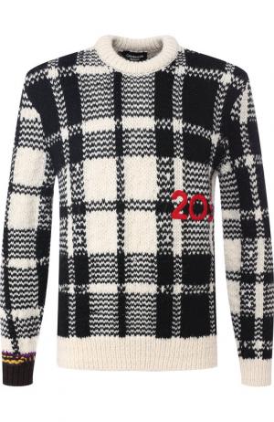 Шерстяной свитер в клетку CALVIN KLEIN 205W39NYC. Цвет: черно-белый