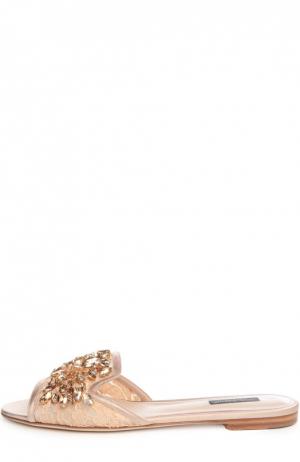Кружевные шлепанцы Bianca с кристаллами Dolce & Gabbana. Цвет: нюд