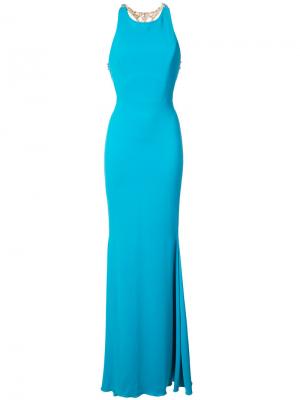 Вечернее платье с украшенной спиной Marchesa Notte. Цвет: синий