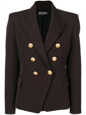 Двубортный пиджак Balmain. Цвет: коричневый