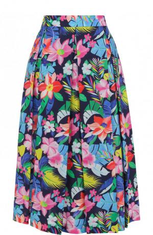 Хлопковая юбка-миди с цветочным принтом Van Laack. Цвет: разноцветный