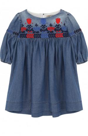 Мини-платье свободного кроя с вышивкой Ermanno Scervino. Цвет: синий