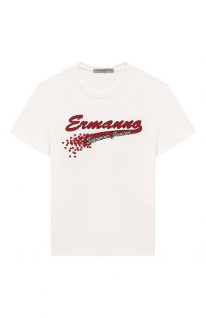 Хлопковая футболка с глиттером Ermanno Scervino. Цвет: белый