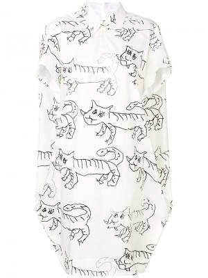Платье-рубашка с принтом котов Marni. Цвет: белый