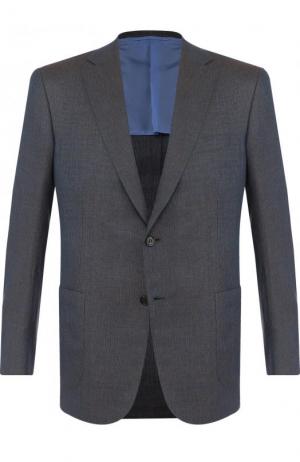 Однобортный пиджак из смеси шерсти и льна с шелком Brioni. Цвет: бирюзовый