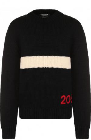 Шерстяной свитер с контрастным принтом CALVIN KLEIN 205W39NYC. Цвет: черный
