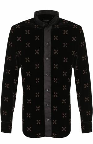 Сорочка из смеси вискозы и шелка с воротником-стойкой Giorgio Armani. Цвет: темно-серый