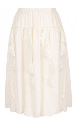 Однотонная юбка с эластичным поясом и оборками See by Chloé. Цвет: белый