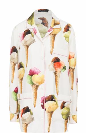 Шелковая блуза в пижамном стиле с принтом Dolce & Gabbana. Цвет: бежевый
