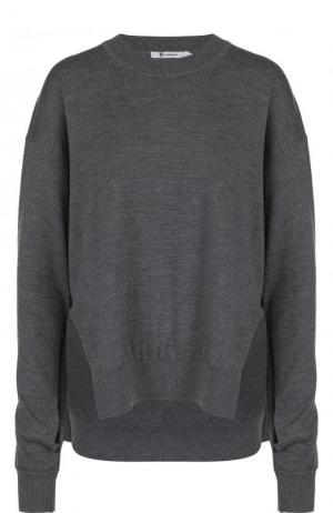 Шерстяной пуловер свободного кроя с круглым вырезом T by Alexander Wang. Цвет: темно-серый