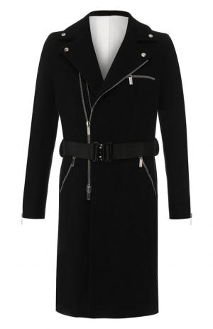 Шерстяное пальто на молнии с поясом Emporio Armani. Цвет: черный