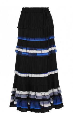 Плиссированная юбка-миди с контрастной отделкой 3.1 Phillip Lim. Цвет: черный