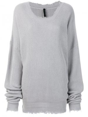 Трикотажный свитер в рубчик с бахромой Unravel Project. Цвет: серый