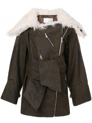 Байкерская куртка с отделкой из овчины Joshua Millard. Цвет: коричневый