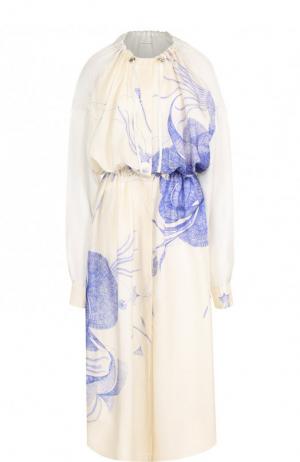 Шелковое платье-миди с принтом Dries Van Noten. Цвет: синий