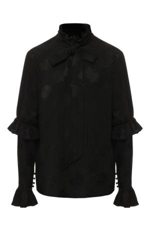 Шелковая блуза с воротником аскот Saint Laurent. Цвет: черный