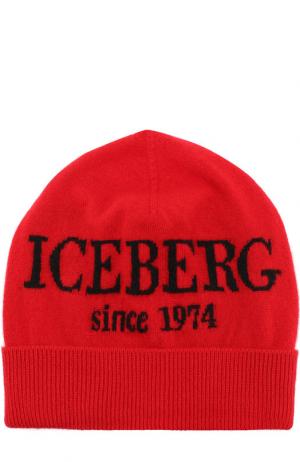 Кашемировая шапка с принтом Iceberg. Цвет: красный