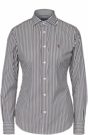 Приталенная хлопковая блуза в полоску Polo Ralph Lauren. Цвет: черный
