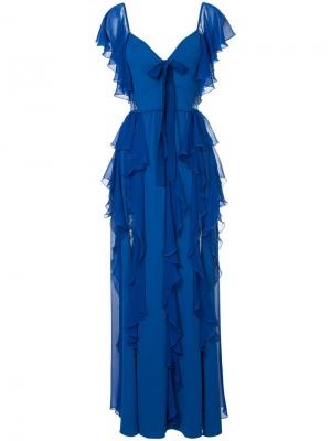Вечернее платье с оборками Elie Saab. Цвет: синий