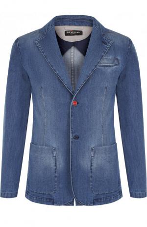 Однобортный джинсовый пиджак Kiton. Цвет: синий