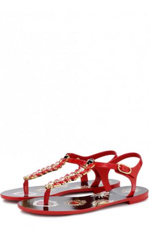 Резиновые сандалии с отделкой кристаллами Dolce & Gabbana. Цвет: красный