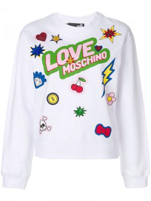 Sequin patch printed jumper Love Moschino. Цвет: белый
