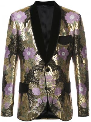 Парчовый пиджак с цветочной вышивкой Dolce & Gabbana. Цвет: металлический