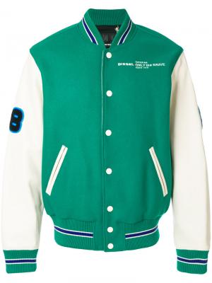 Университетская куртка  с заплатками Diesel. Цвет: зелёный