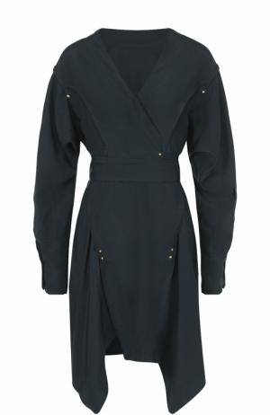 Шелковое мини-платье асимметричного кроя Isabel Marant. Цвет: темно-зеленый