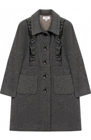 Однобортное пальто свободного кроя с оборками Aletta. Цвет: серый