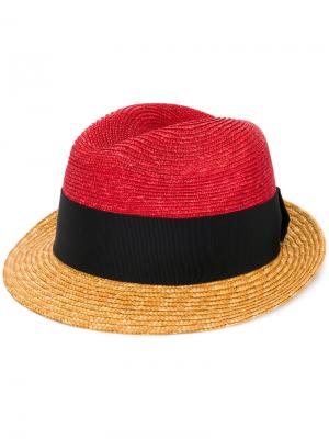 Шляпа-трилби дизайна колор-блок Prada. Цвет: красный