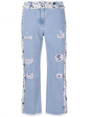Твидовые джинсы со вставками Blumarine. Цвет: синий