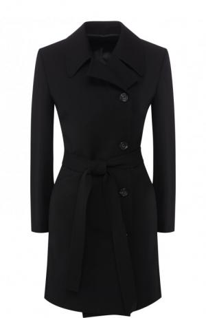 Однотонное шерстяное пальто с поясом Helmut Lang. Цвет: черный