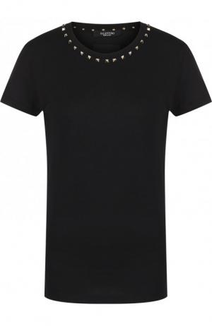 Хлопковая футболка с круглым вырезом и декоративной отделкой Valentino. Цвет: черный